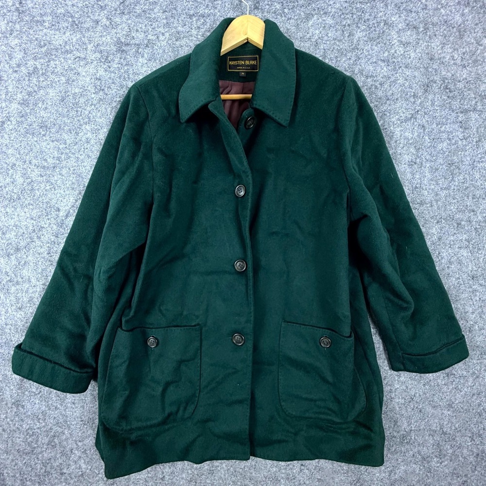 Vintage Kristen Blake Car Coat Womens Medium Green Wool Collared Button Front